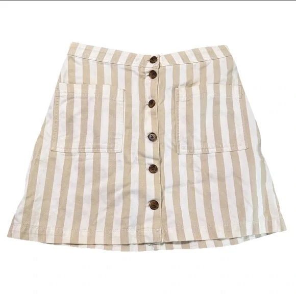 Old Navy Khaki Beige & White Striped Button-Front Mini Skirt - Picture 1 of 4